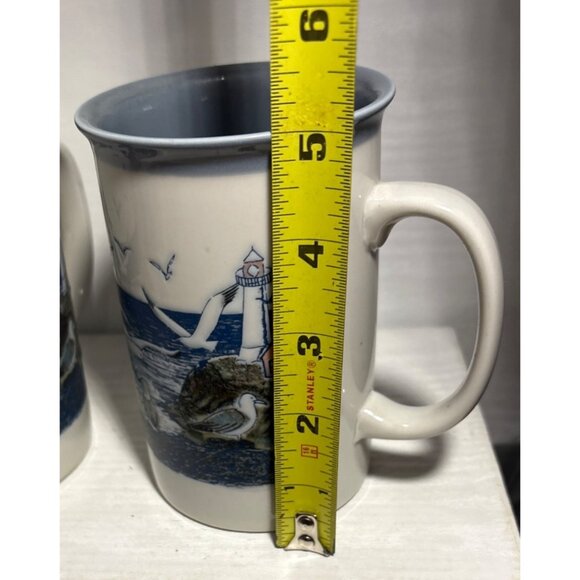 Otagiri Mug Lighthouse Ocean Seagulls Ceramic Cup Japan Set Of 2 Nautical 5" - Picture 9 of 10